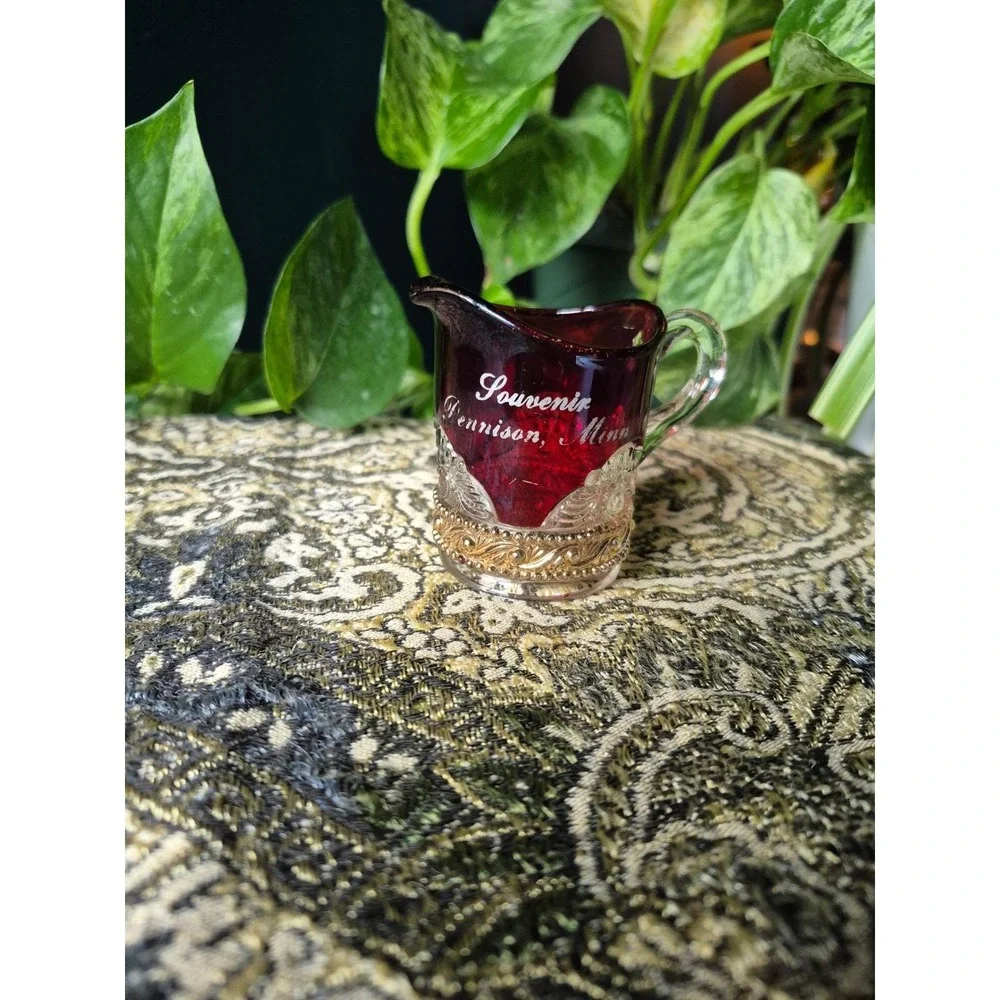 Antique EAPG Ruby‎ Flash Souvenir Creamer Dennison Minnesota Victorian